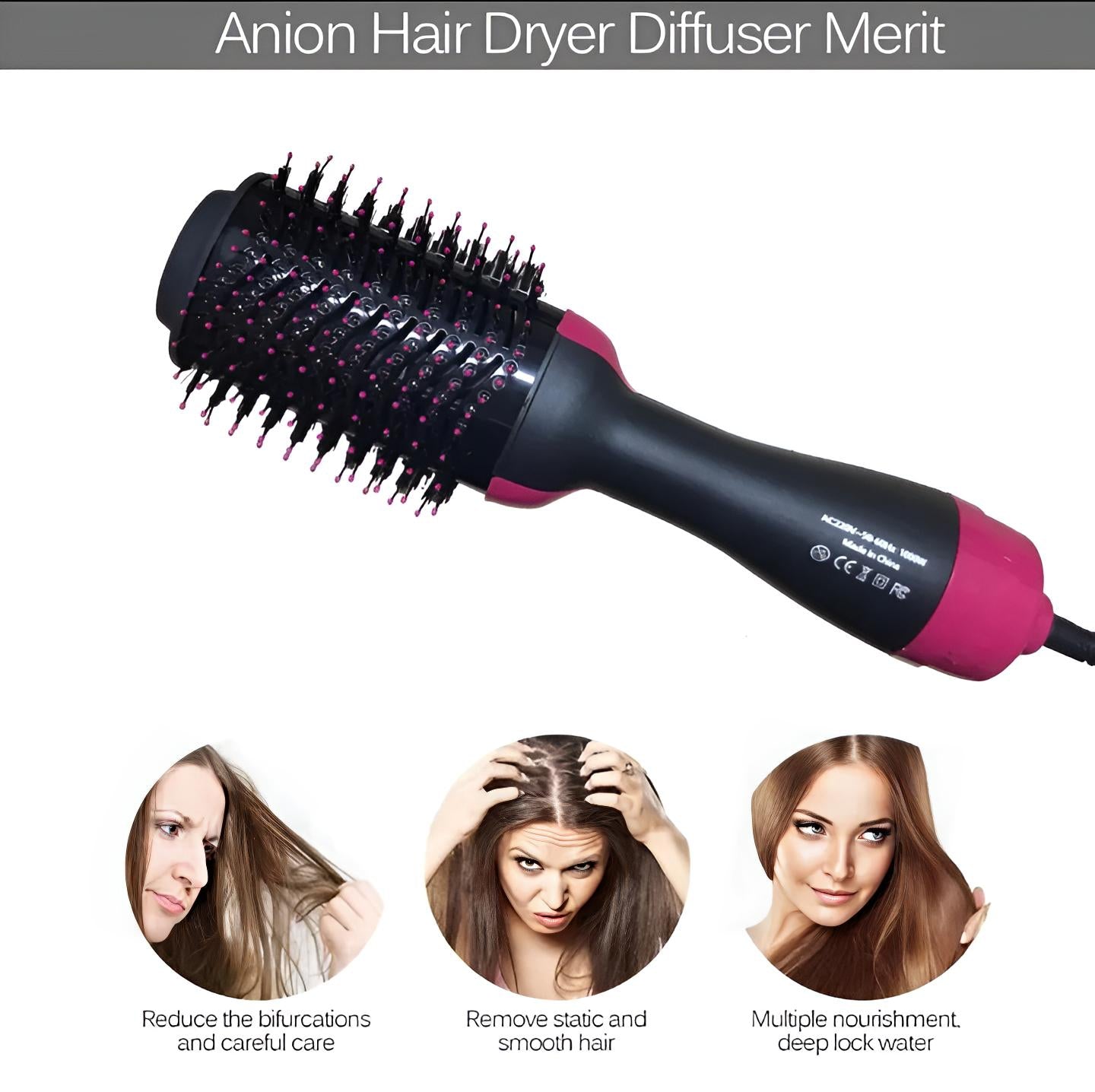 3-in-1 One Step Hot Air Brush Hair Dryer & Styler - Drying, Straightening & Volumizing Brush