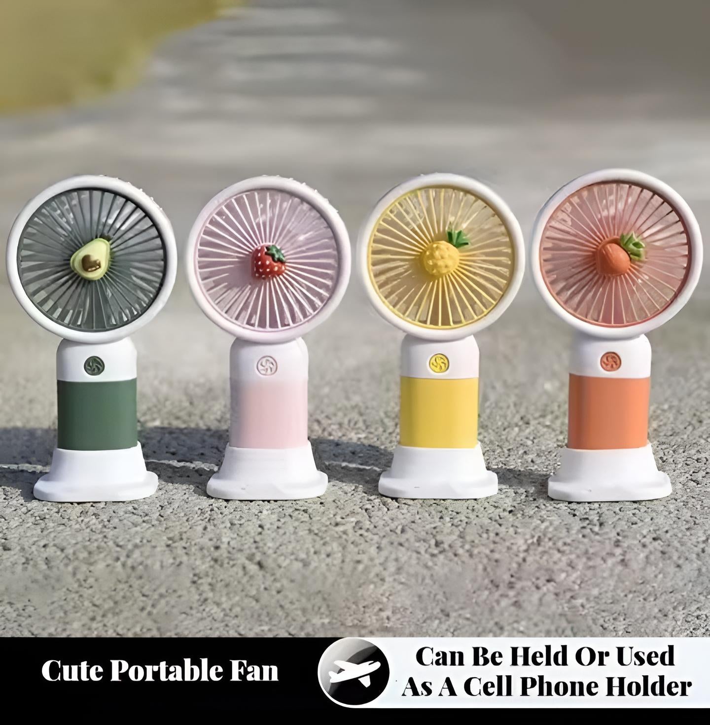 Rechargeable Mini Handy Fruit Character Fan Portable USB Cooling Fan Cute Design Handheld Fan for Kids and Travel - With Cable (Random Color)