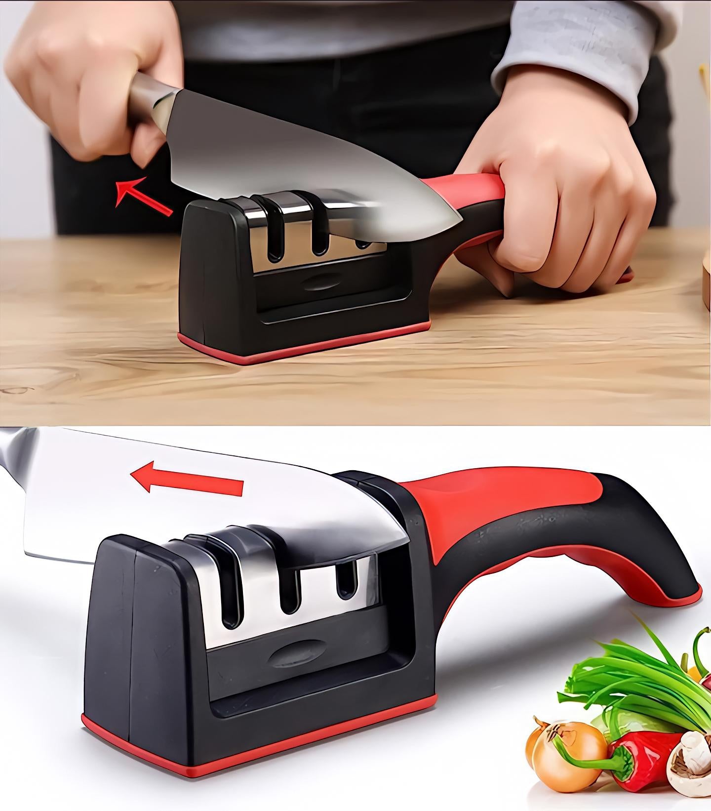 3-Stage Professional Knife Sharpener - Manual Kitchen Knife Sharpening Tool
