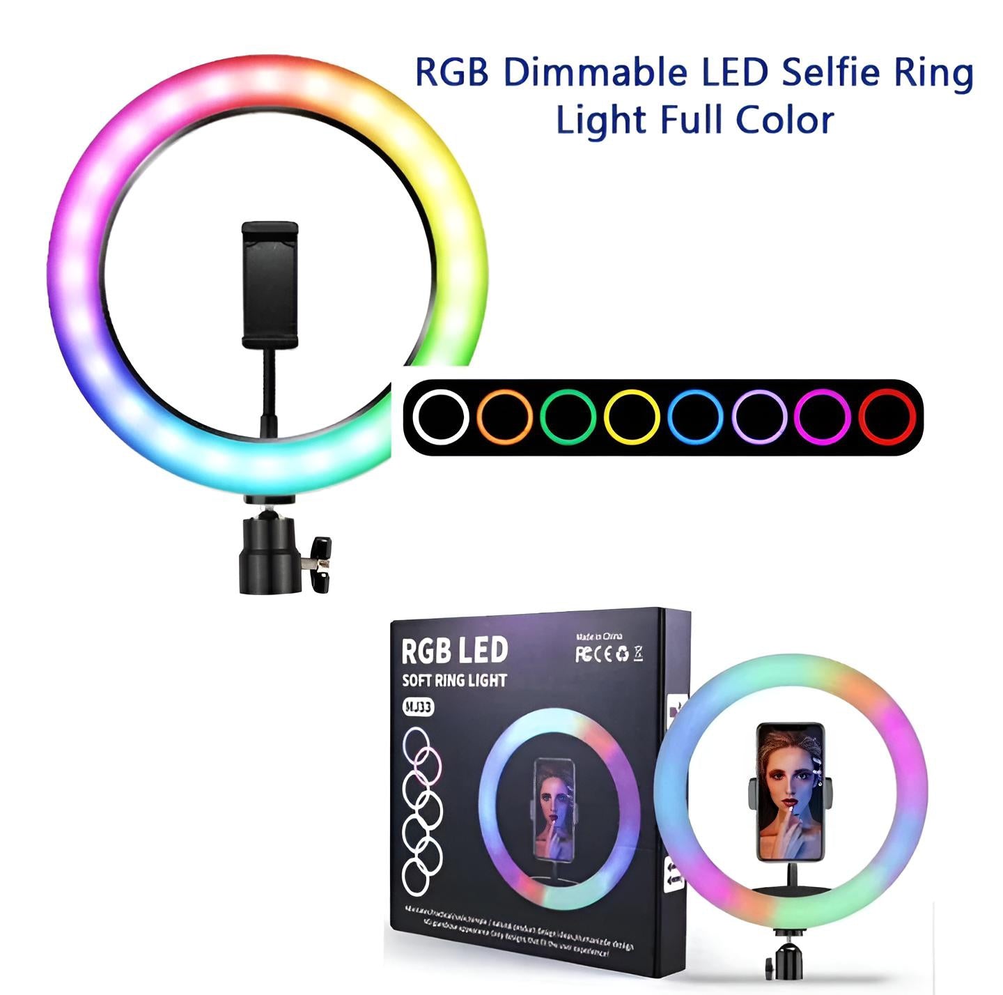 RGB Ringlight 26 CM MJ26 With Mobile Holder Adjustable Lighting For Photography Video Recording Makeup And Live Streaming