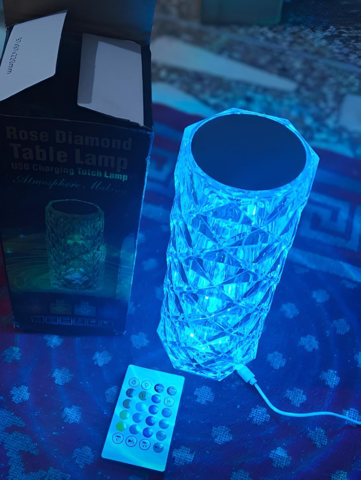 Rose Diamond Crystal Table ^ Lamp - 16 Color RGB Touch Sensor Light with Remote Control - USB Charging Portable Atmosphere Lamp