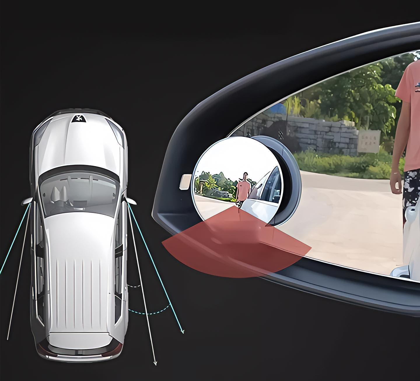 Car Blind-Spot Side Mirror Silver Frame - (2 Pc / Set)
