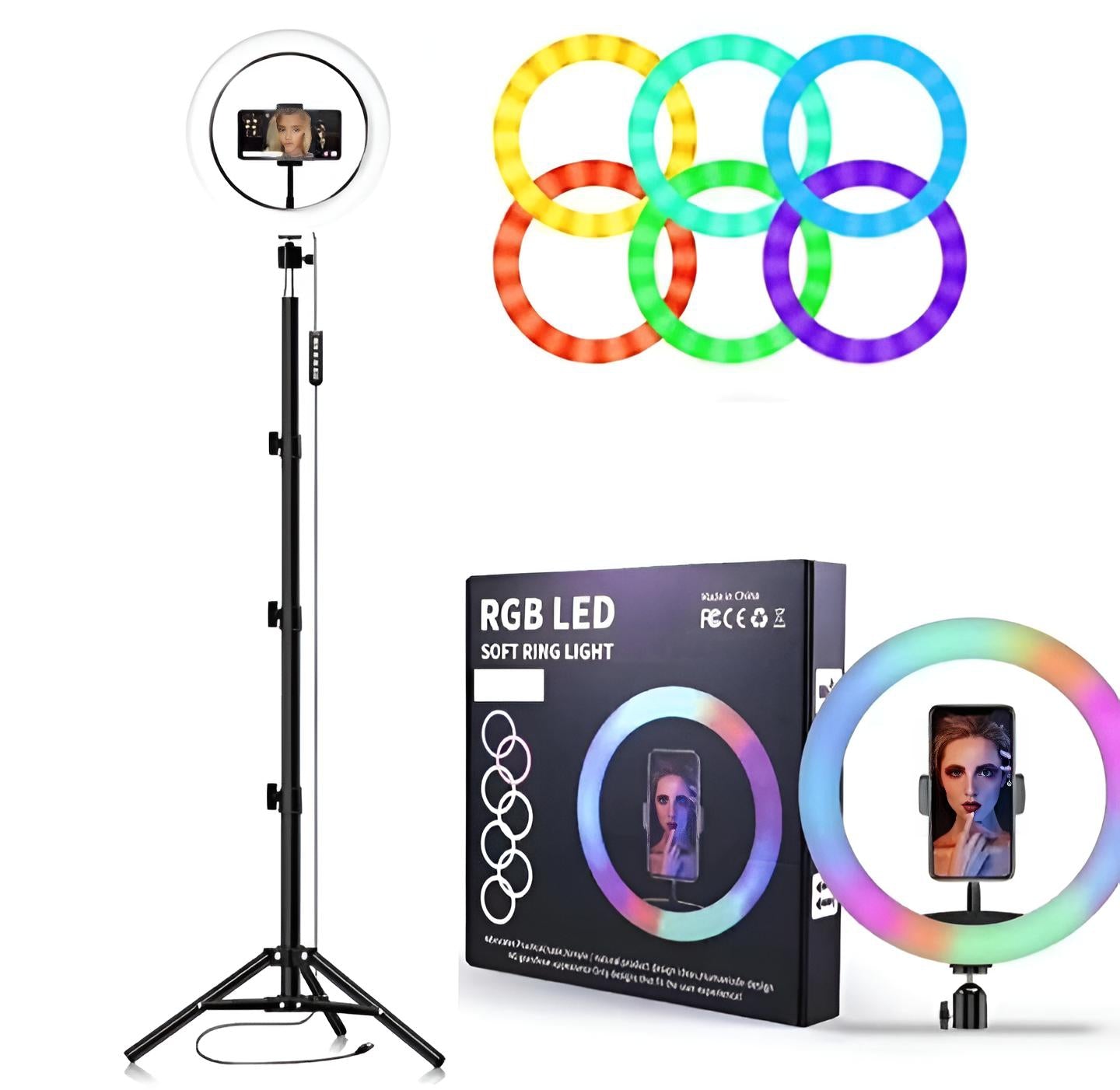 RGB Ringlight 26 CM MJ26 With Mobile Holder Adjustable Lighting For Photography Video Recording Makeup And Live Streaming