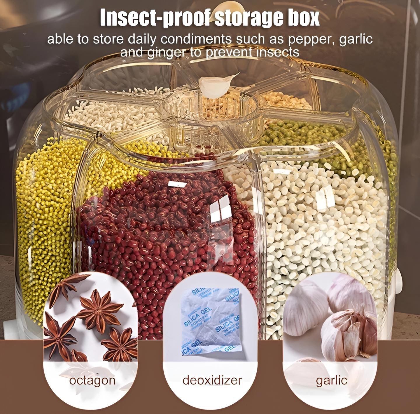 Food Storage Container Rotatable Rice Barrels Sealed Cereal Dispenser Rice Tank Grain Box Kitchen Storage Organization (Random colors)