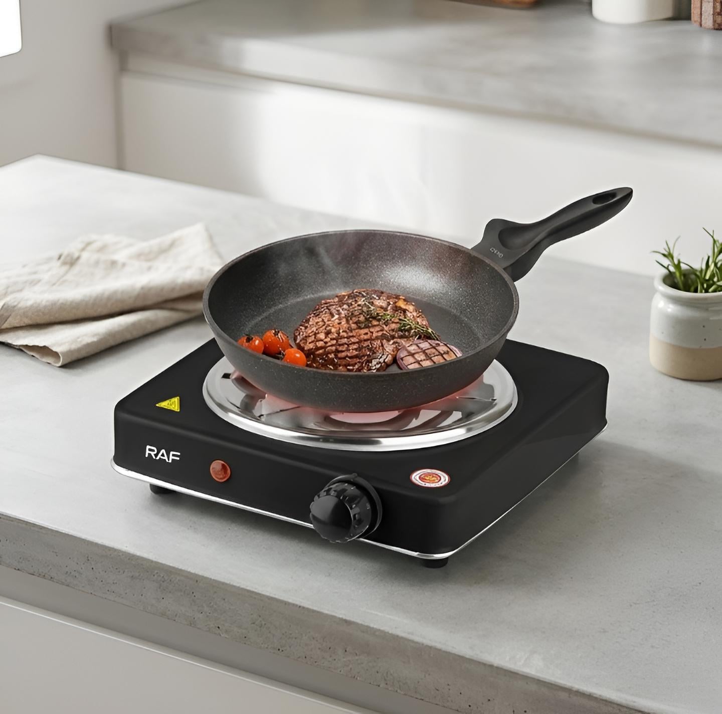 RAF 1000W Single Electric Stove - Portable Hot Plate Countertop Cooker with Adjustable Temperature Control & Overheat Protection