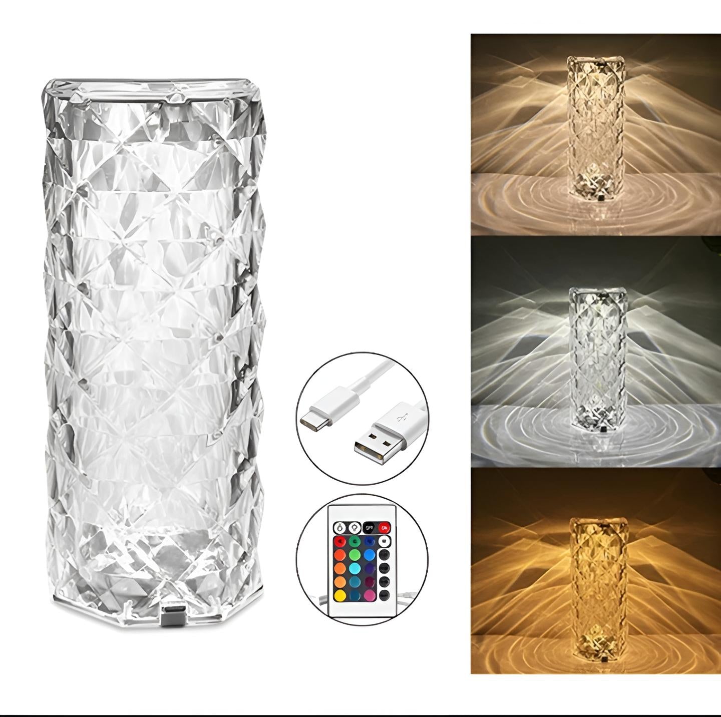 Rose Diamond Crystal Table ^ Lamp - 16 Color RGB Touch Sensor Light with Remote Control - USB Charging Portable Atmosphere Lamp
