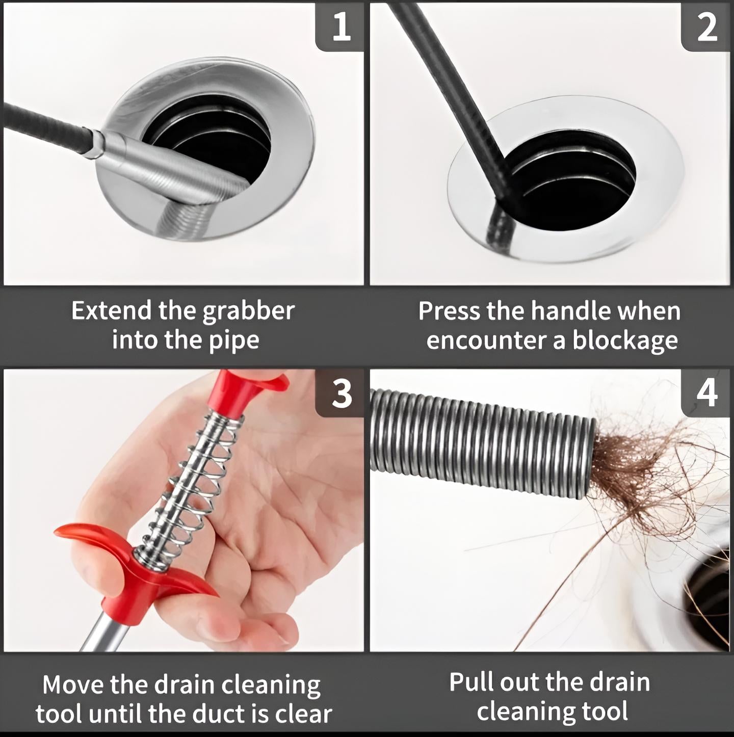Stainless Steel Sink Wire Drain Cleaner | 90cm Spring Cleaning Stick