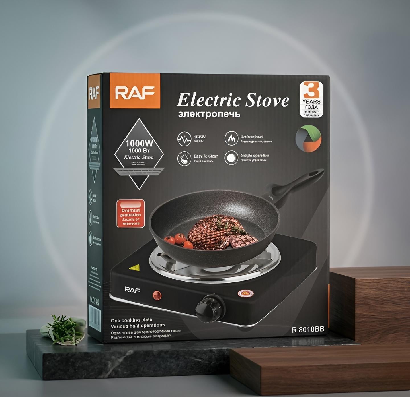 RAF 1000W Single Electric Stove - Portable Hot Plate Countertop Cooker with Adjustable Temperature Control & Overheat Protection