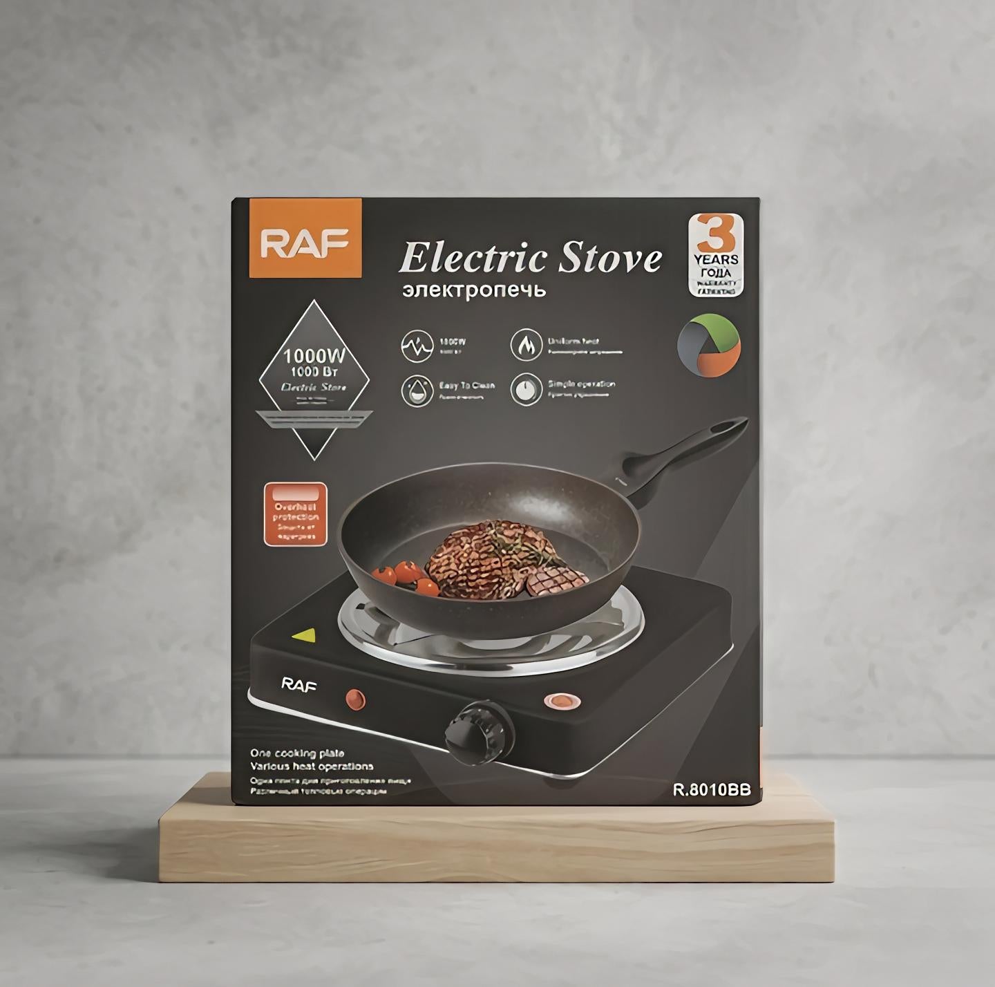 RAF 1000W Single Electric Stove - Portable Hot Plate Countertop Cooker with Adjustable Temperature Control & Overheat Protection