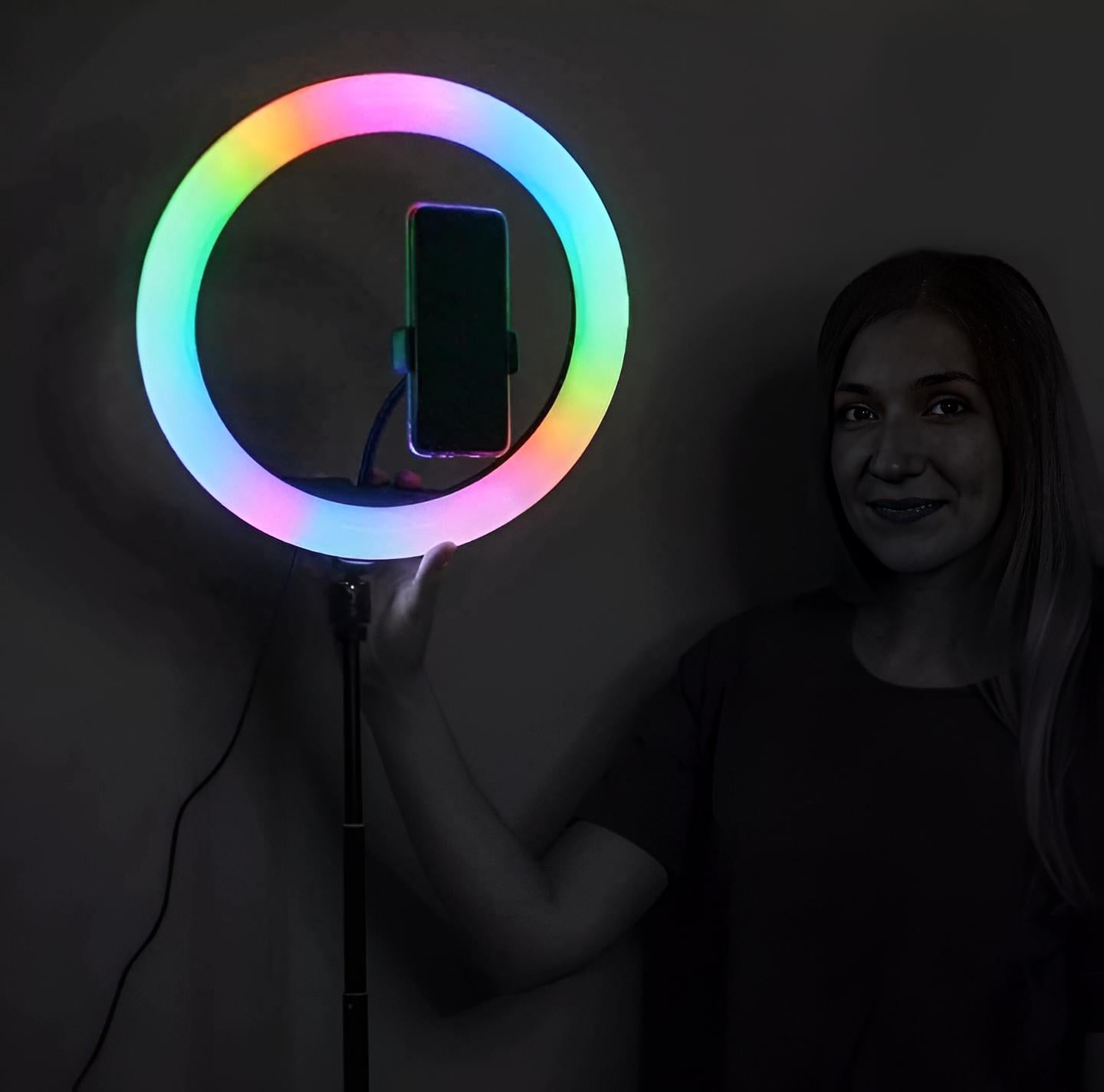 RGB Ringlight 26 CM MJ26 With Mobile Holder Adjustable Lighting For Photography Video Recording Makeup And Live Streaming
