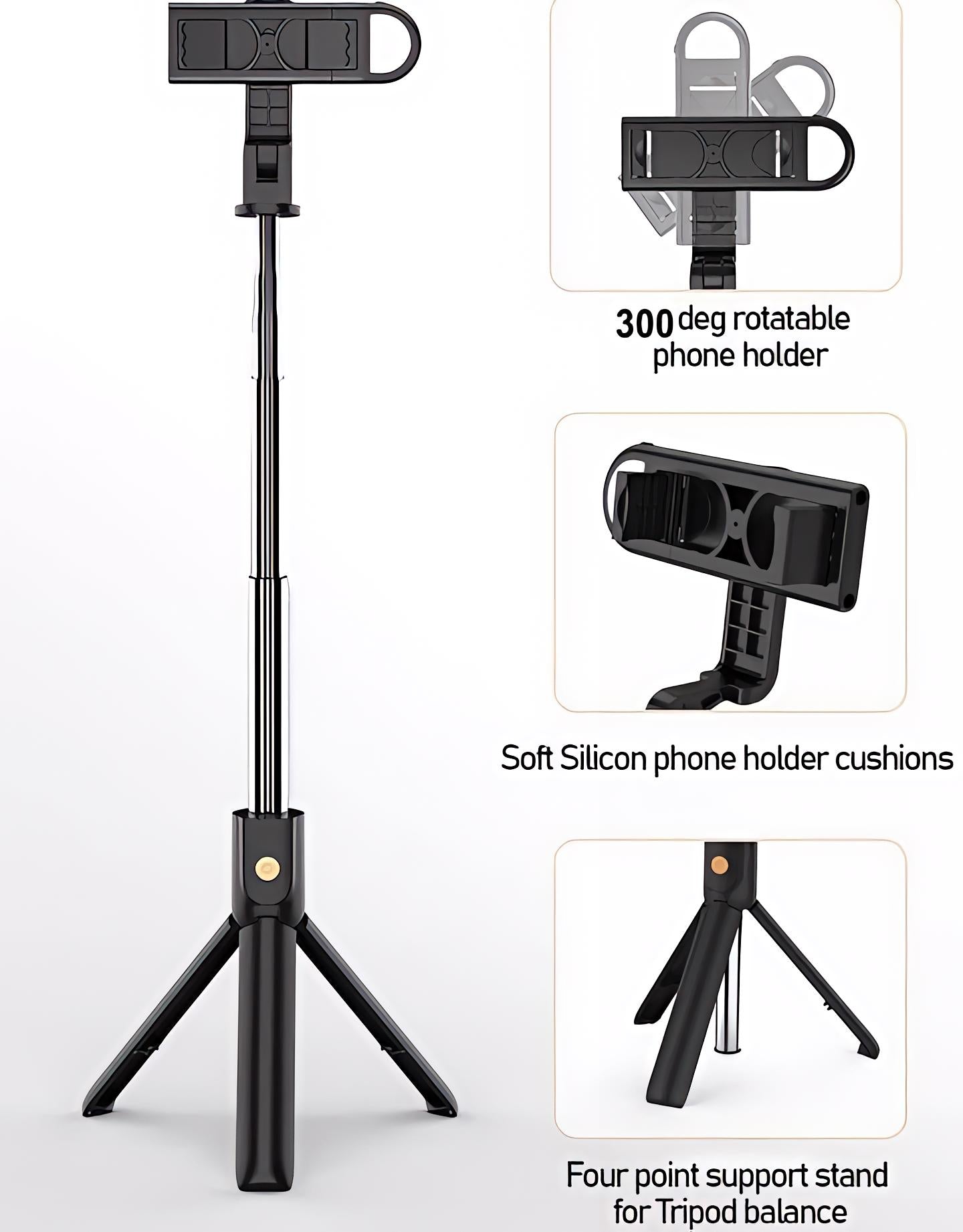 R1S Multifunctional Wireless Selfie Stick Tripod - Expandable Handheld Monopod