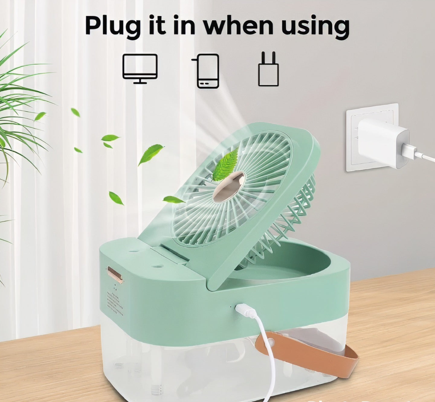 Mini Fan with Cool Mist, Portable Air Cooler, USB Table Fan, Desk Fan with 3 Wind Modes and Brightness Adjustment, Table Fan for Home, Office