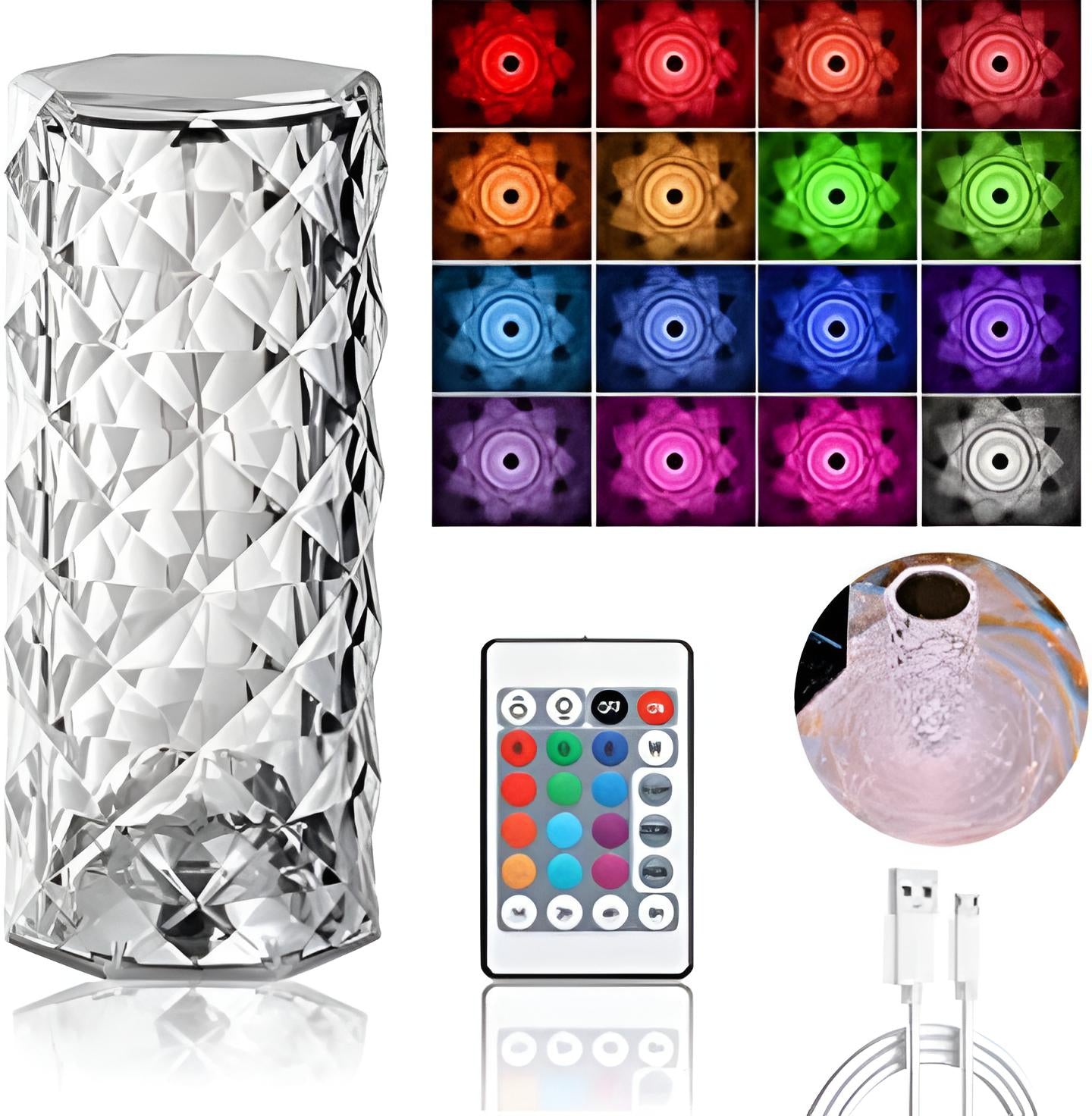 Rose Diamond Crystal Table ^ Lamp - 16 Color RGB Touch Sensor Light with Remote Control - USB Charging Portable Atmosphere Lamp