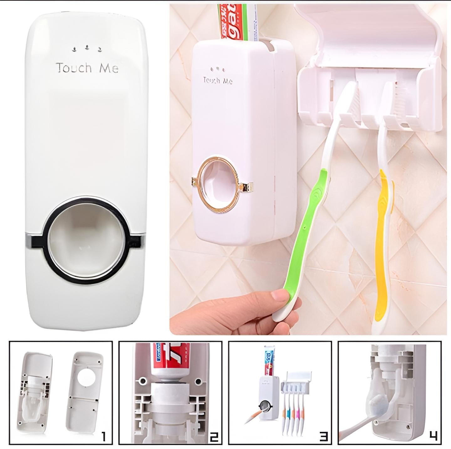 Automatic Toothpaste Dispenser With Toothbrush Holder Wall Mounted Durable Hygienic And Convenient Bathroom Accessory
