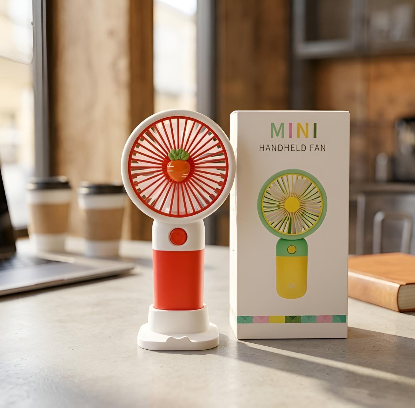 Rechargeable Mini Handy Fruit Character Fan Portable USB Cooling Fan Cute Design Handheld Fan for Kids and Travel - With Cable (Random Color)