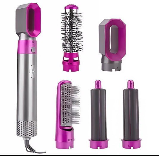 High Quality 5 In 1 Hair Styler Brush Hair Straightener Curler Blow Dryer Volumizer Negative Ionic Electric Air Wrap With Detachable Brush Heads