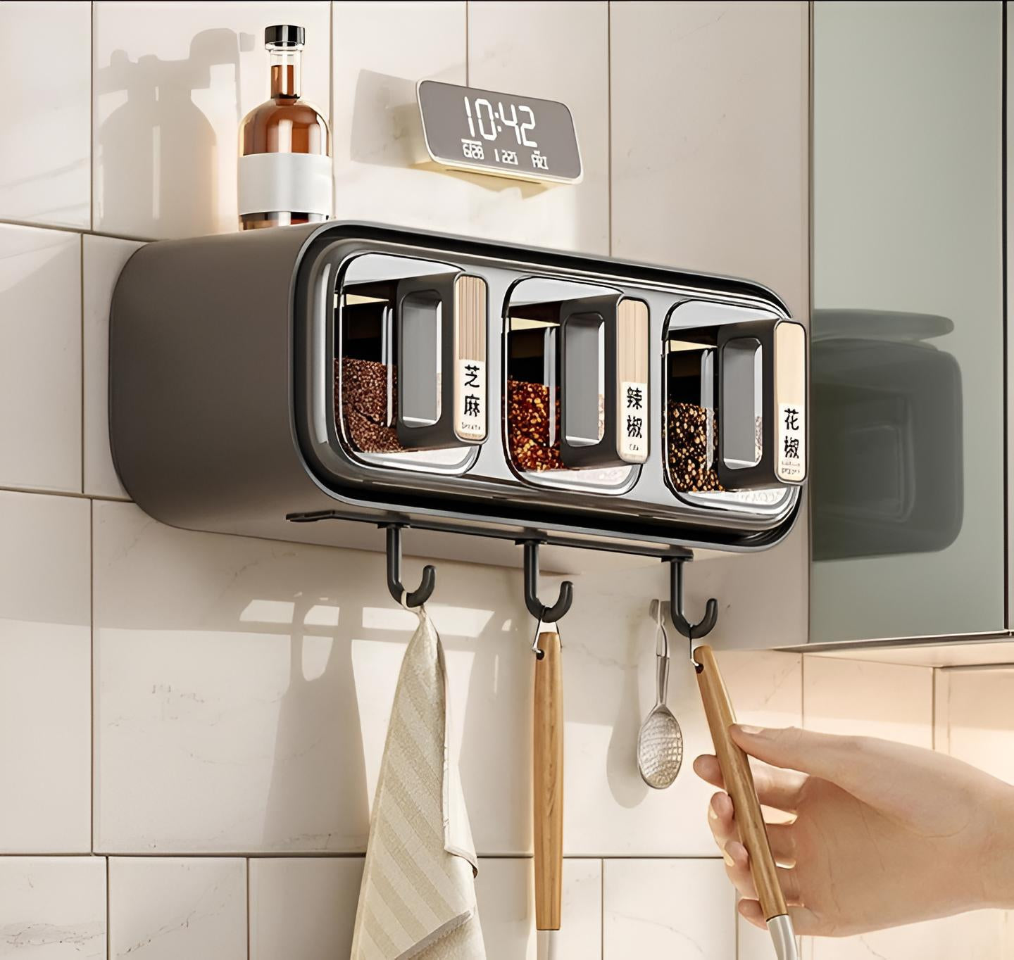 Wall Mounted Seasoning Box Condiment Containers Space Saving Storage Durable Transparent Kitchen Organizer