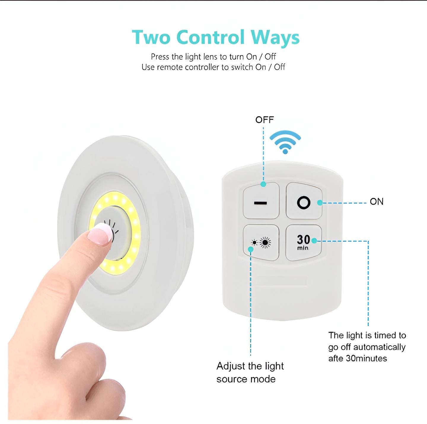 Pack of 3 LED Remote Control Lights - Tap Lights with Self Adhesive for Cabinet, Wardrobe & Kitchen