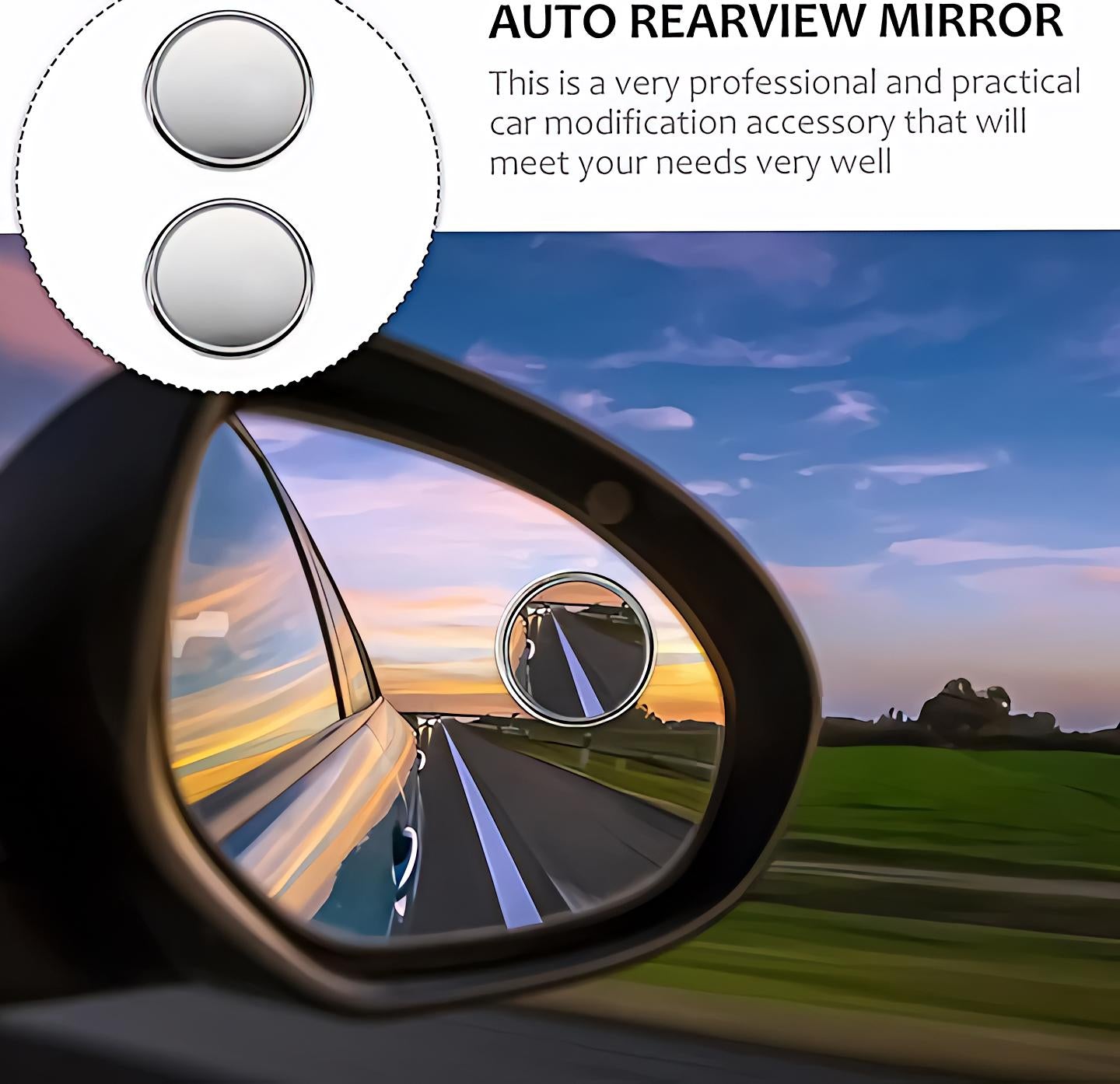 Car Blind-Spot Side Mirror Silver Frame - (2 Pc / Set)