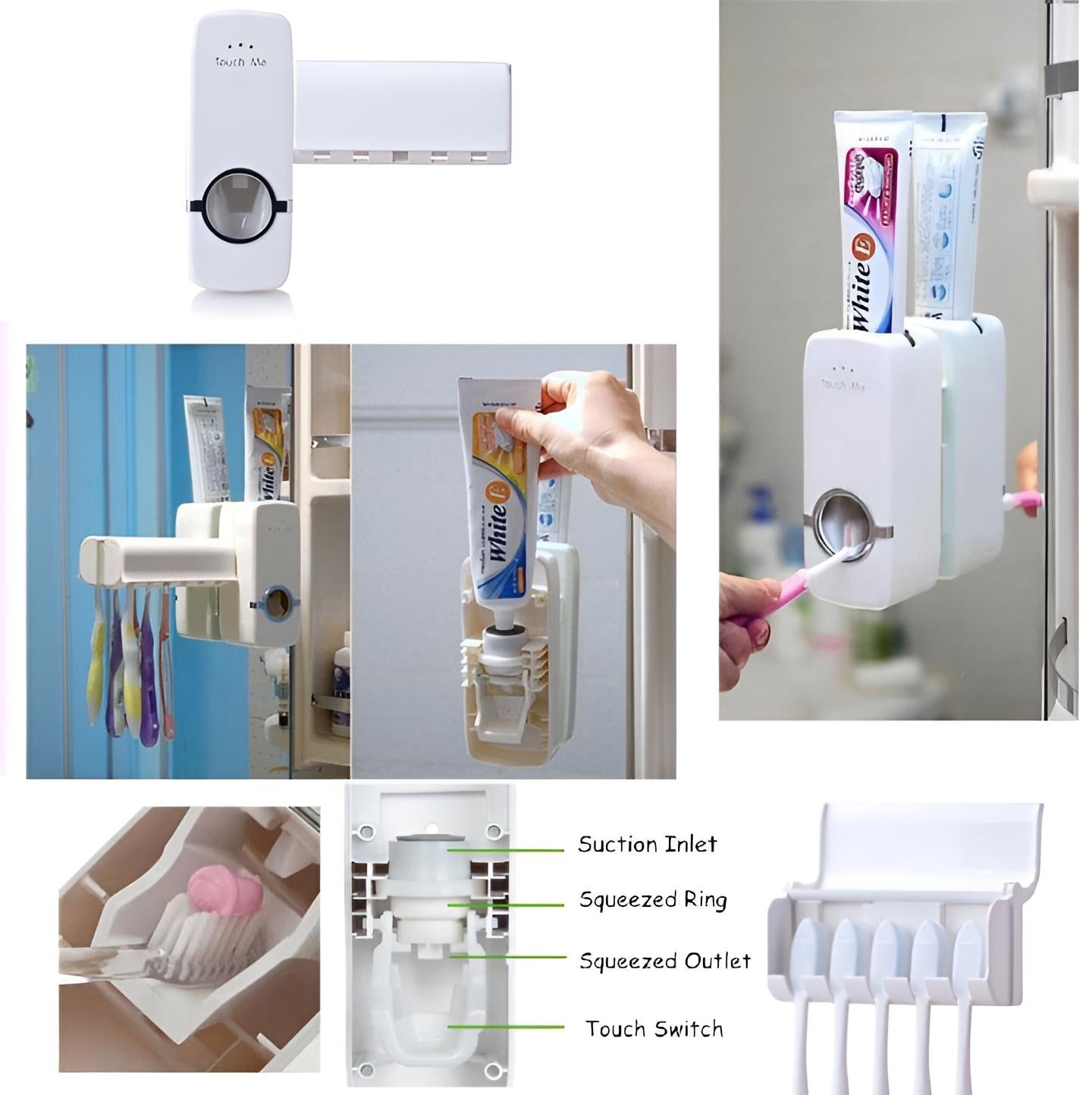 Automatic Toothpaste Dispenser With Toothbrush Holder Wall Mounted Durable Hygienic And Convenient Bathroom Accessory