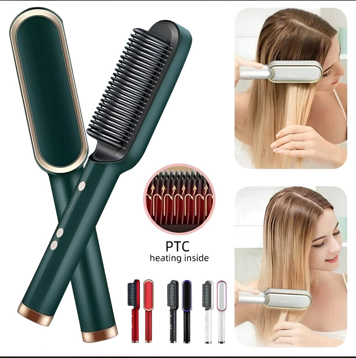 909 Hair Straightening Brush | Electric 2-in-1 Straightener & Curler | Heating Styling Comb | Quick 3-Minute Styling