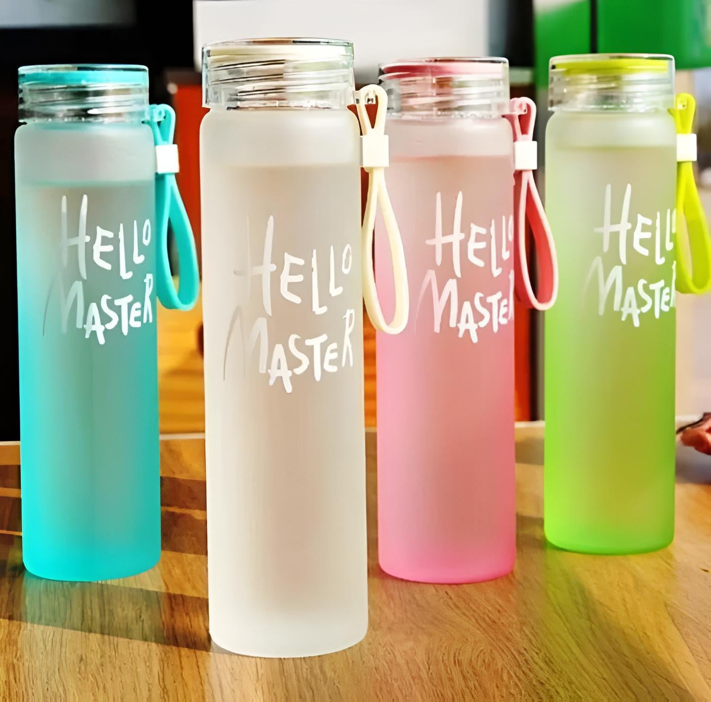 Hello Master 480ml Frosted Glass Water Bottle - Transparent Leak-Proof Portable Drinkware with Carrying Strap (Random Color)