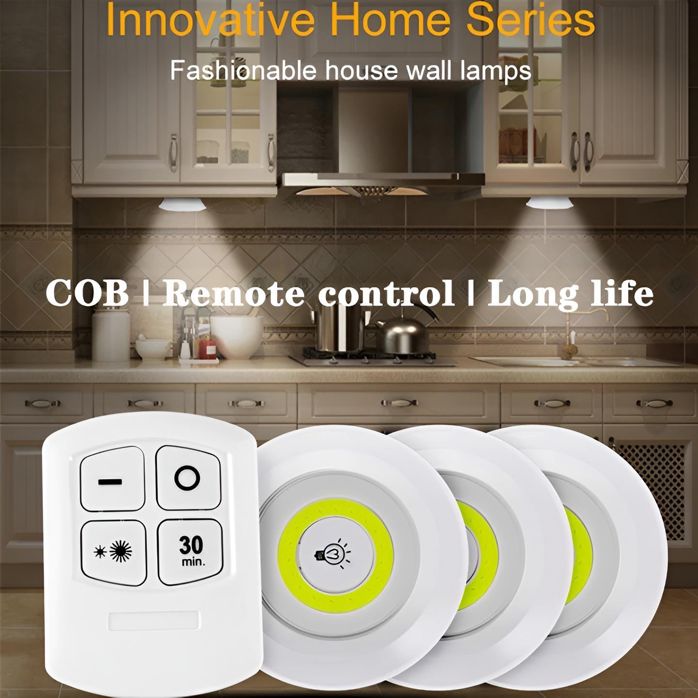 Pack of 3 LED Remote Control Lights - Tap Lights with Self Adhesive for Cabinet, Wardrobe & Kitchen