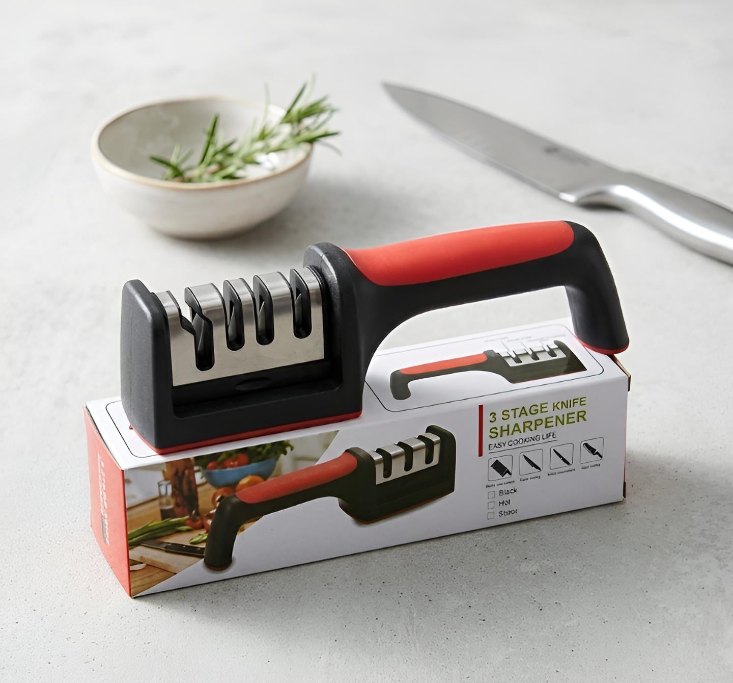 3-Stage Professional Knife Sharpener - Manual Kitchen Knife Sharpening Tool