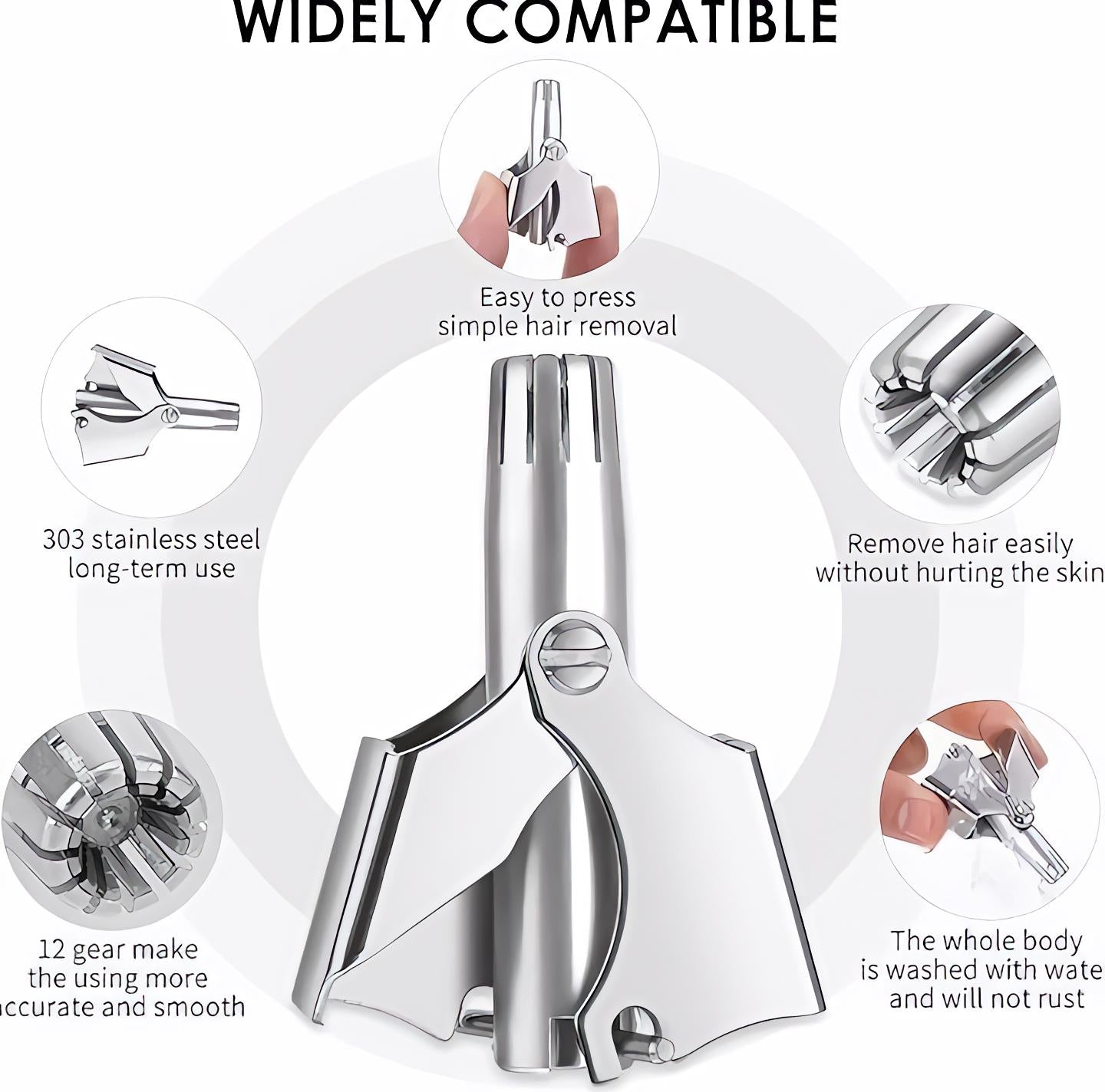 Manual Nose & Ear Hair Trimmer - Stainless Steel