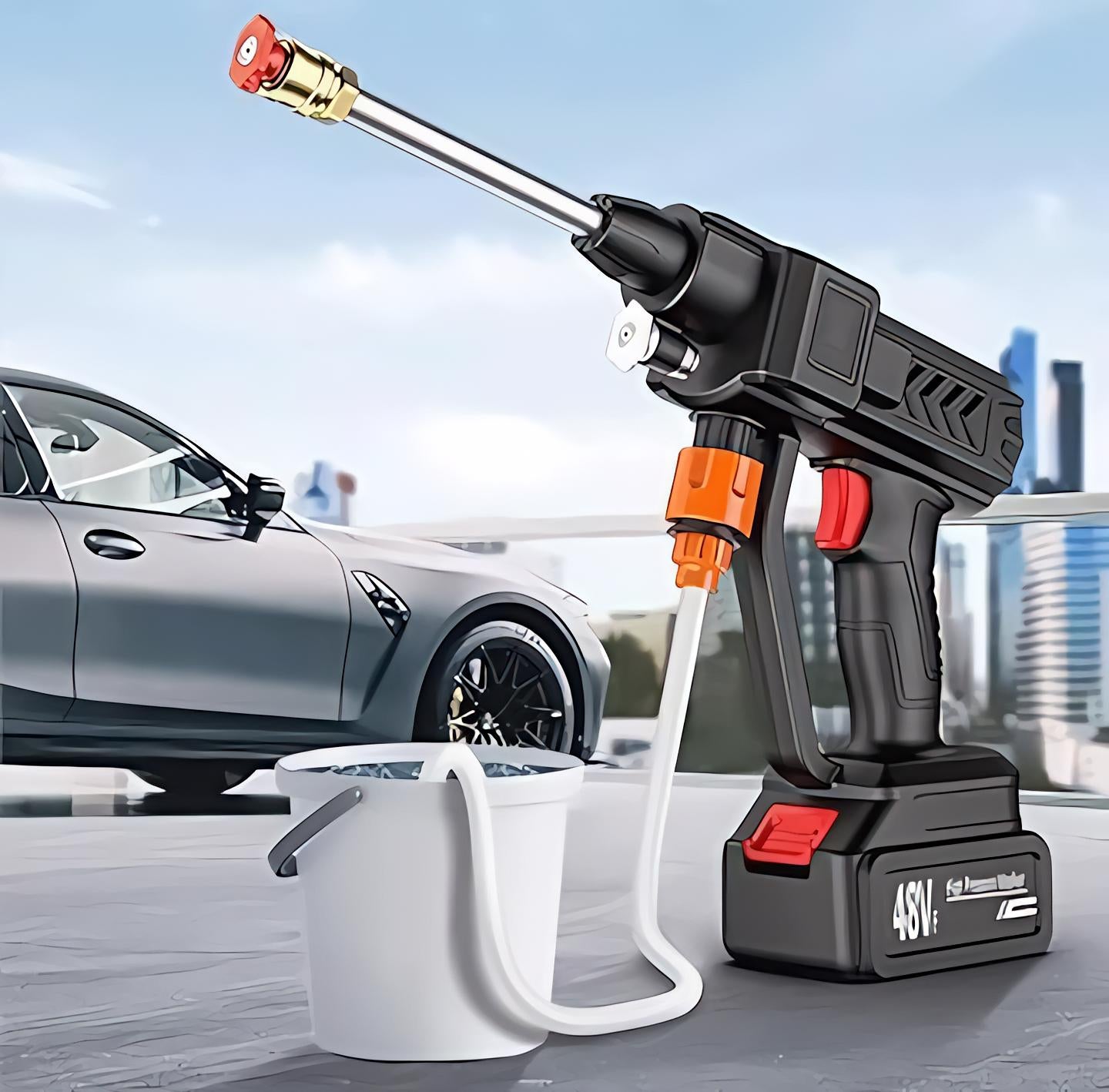 Automatic Cordless Car Wash Spray Gun | 48V High Pressure Lithium Battery | Wireless Foam Jet Washer (Single & Double Battery)