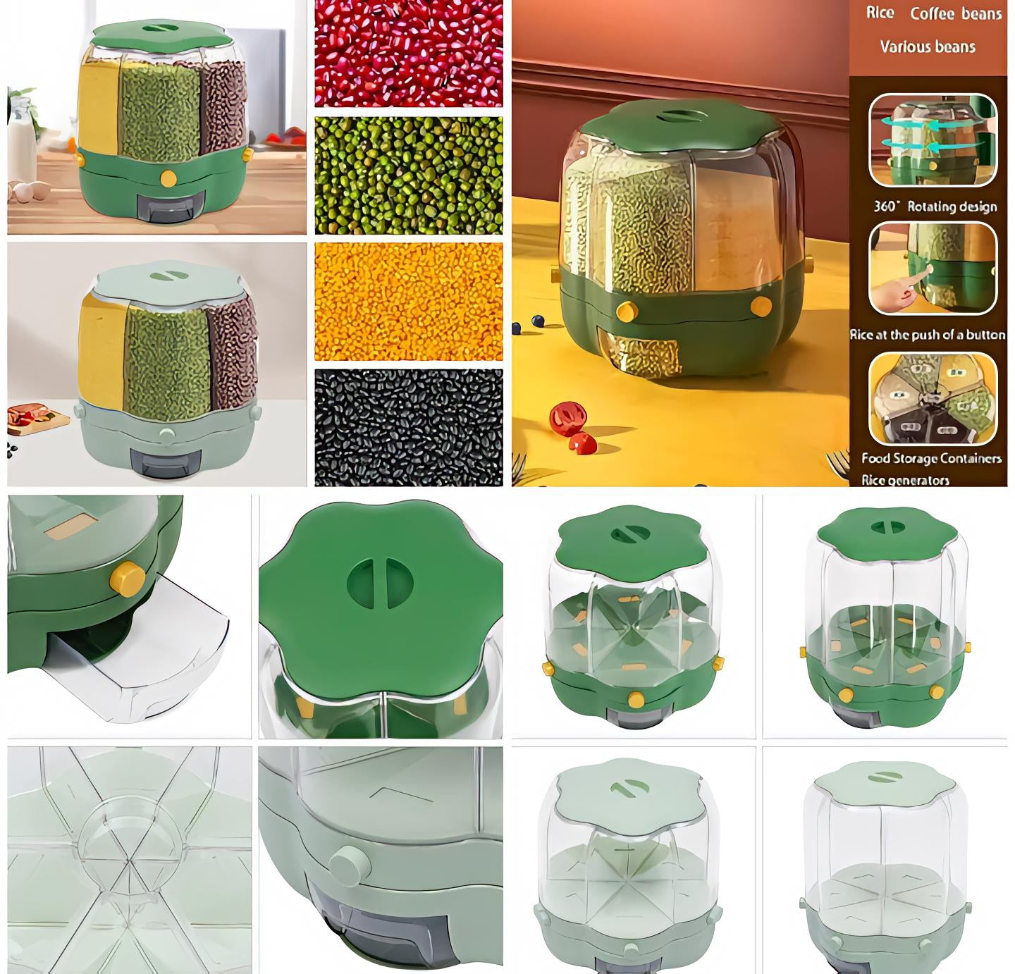 Food Storage Container Rotatable Rice Barrels Sealed Cereal Dispenser Rice Tank Grain Box Kitchen Storage Organization (Random colors)