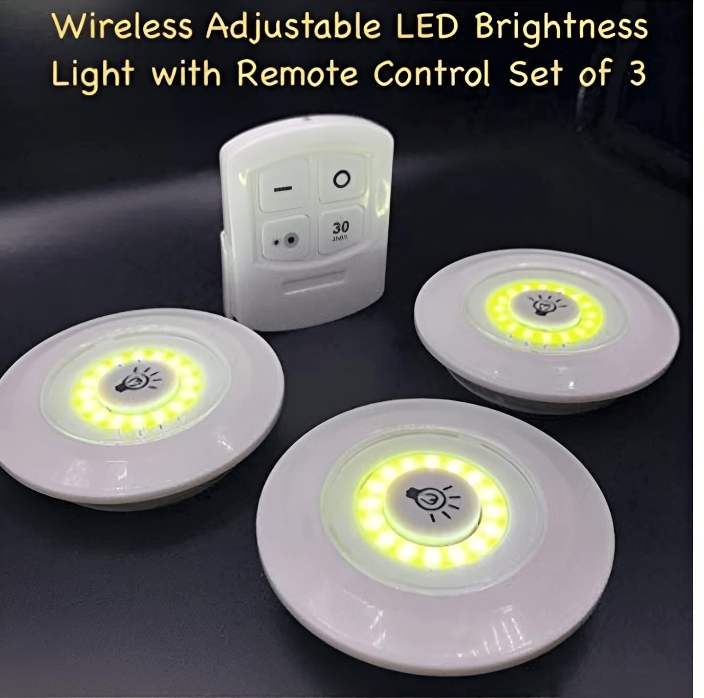 Pack of 3 LED Remote Control Lights - Tap Lights with Self Adhesive for Cabinet, Wardrobe & Kitchen