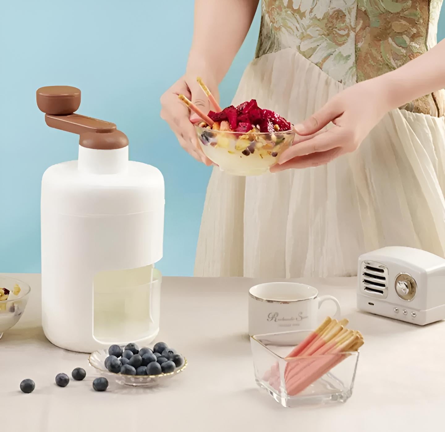 Manual Ice  & Gola Ganda Maker - Portable Ice Crusher Machine for Home Use with Stainless Steel Blades